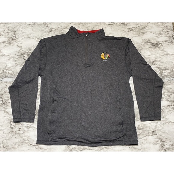 Chicago Blackhawks Mens Track Jacket Size Large 1/4 Zip Pullover Gray Mock Neck - Picture 1 of 12